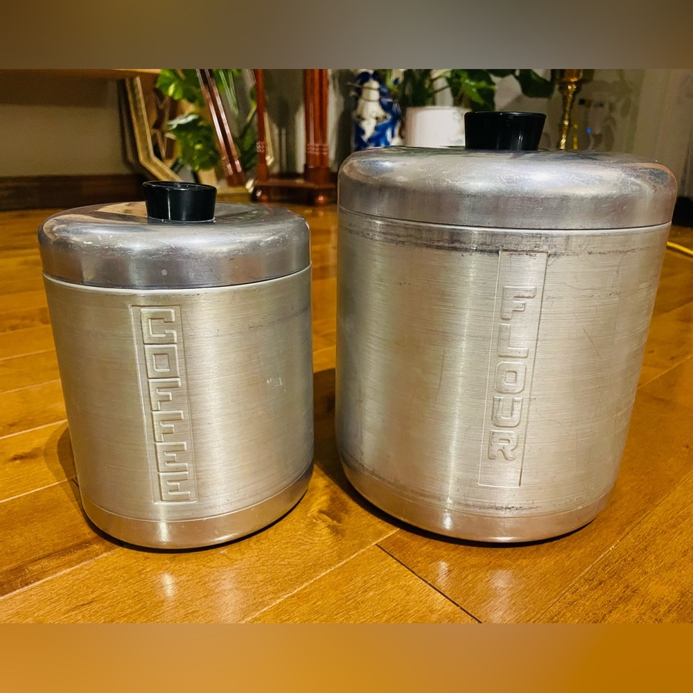 Aluminum Coffee & Flour Canister Set with Black Knob Lids